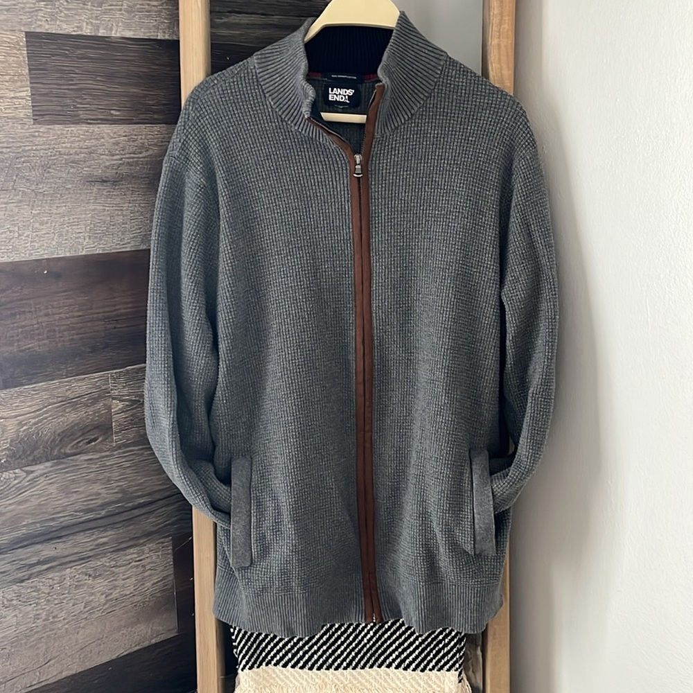 Lands' End Gray Full-Zip Sweater